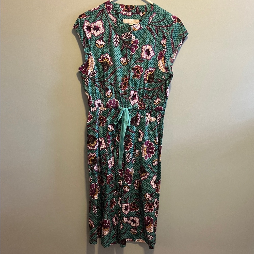 LOFT Green Floral Midi Dress